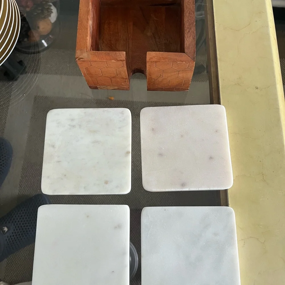 Set of Four White Marble Coasters